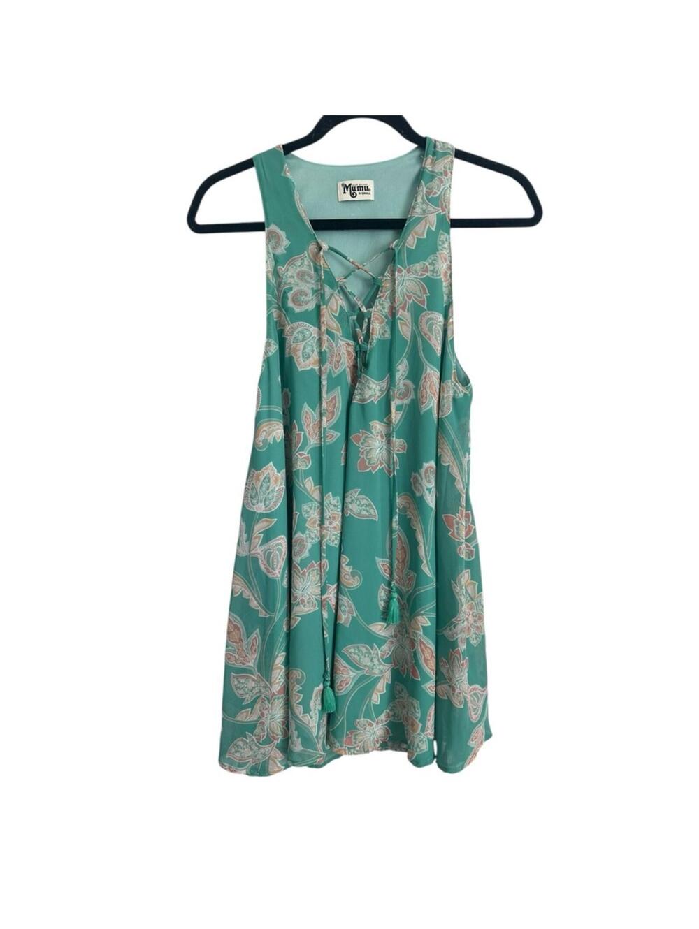 Show Me Your Mumu Rancho Mirage Lace Up Green Paisley Mini Dress